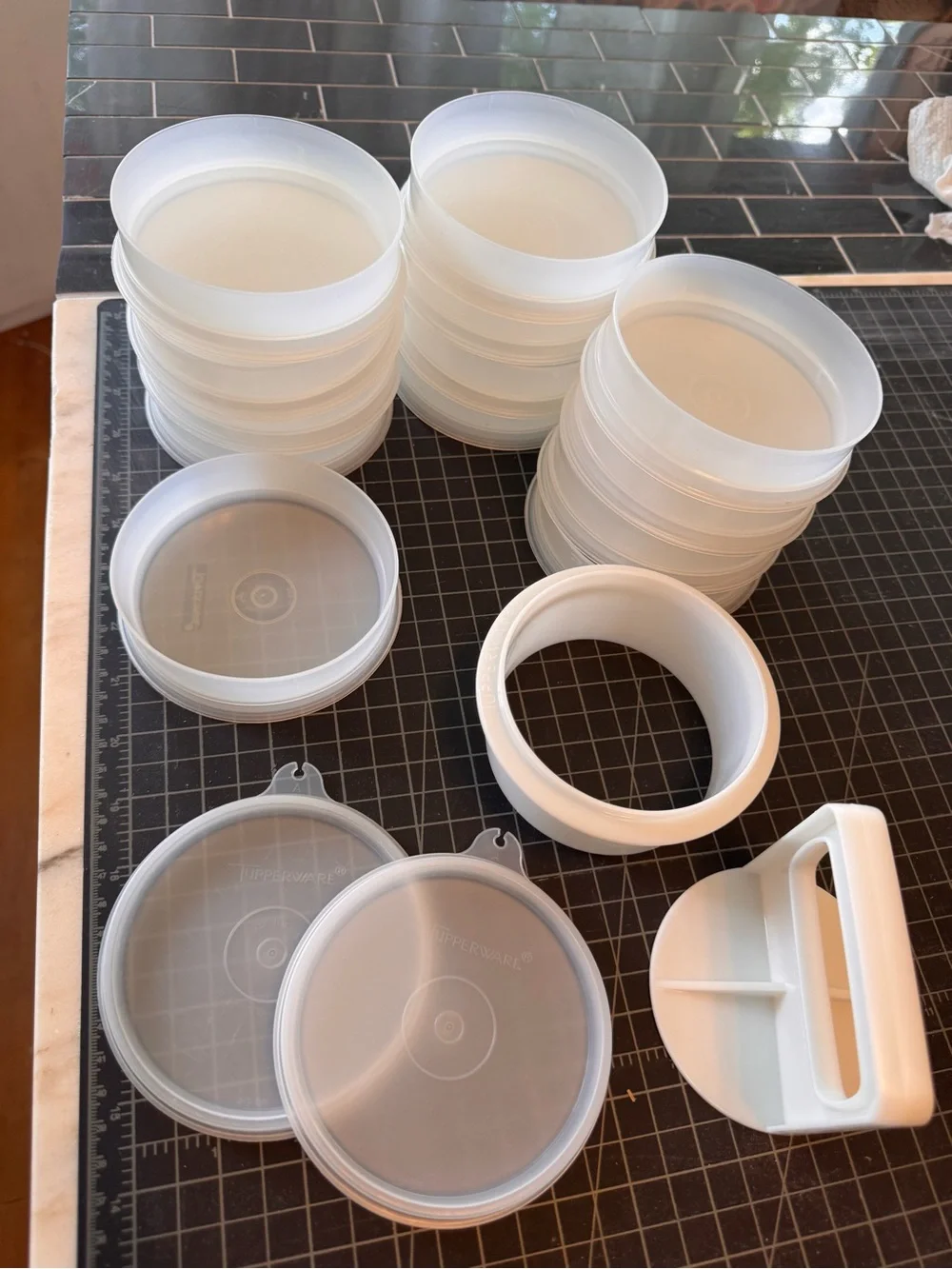 Vintage Tupperware Hamburger Press & Keeper Set